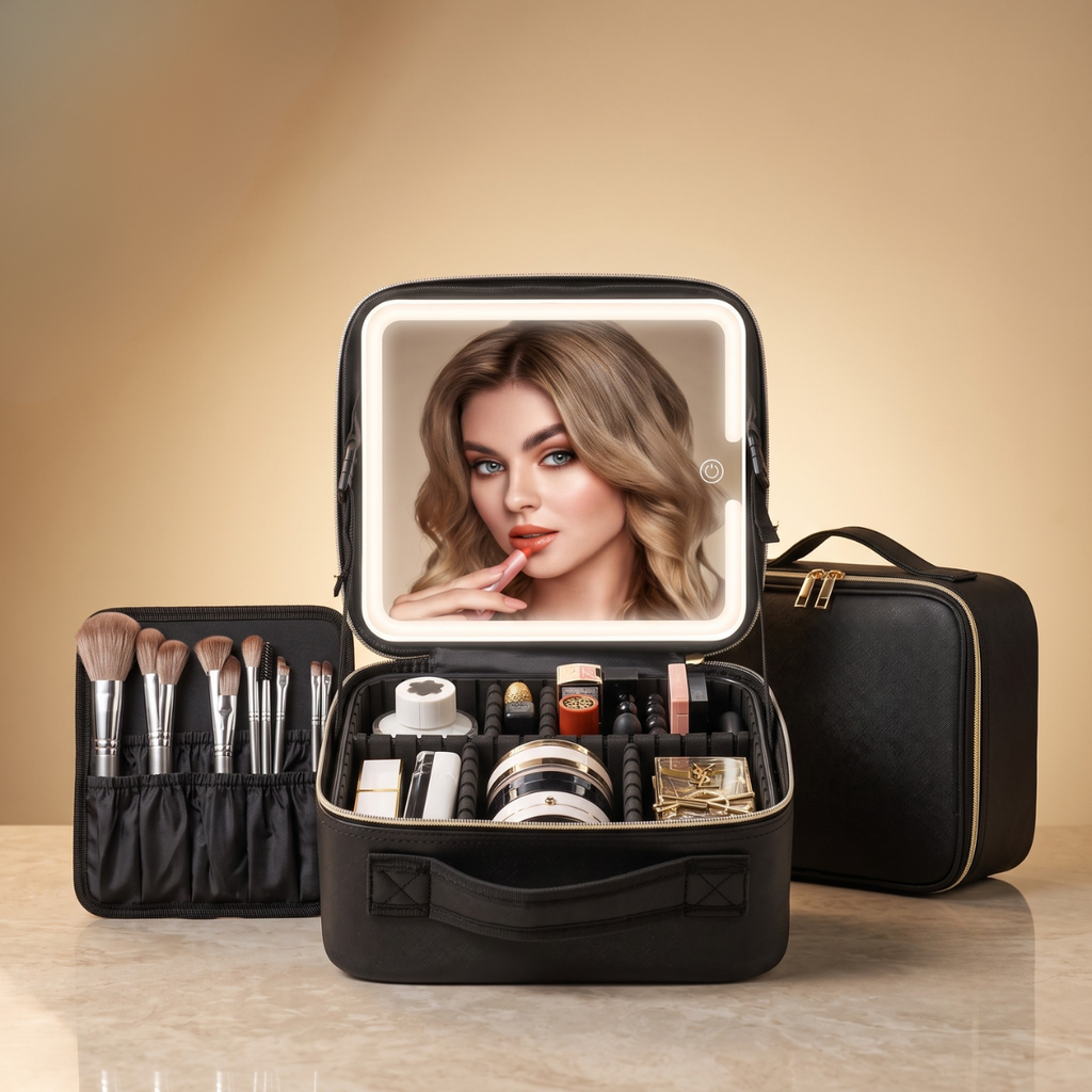 Travel Makeup Bag with LED Lighted Mirror