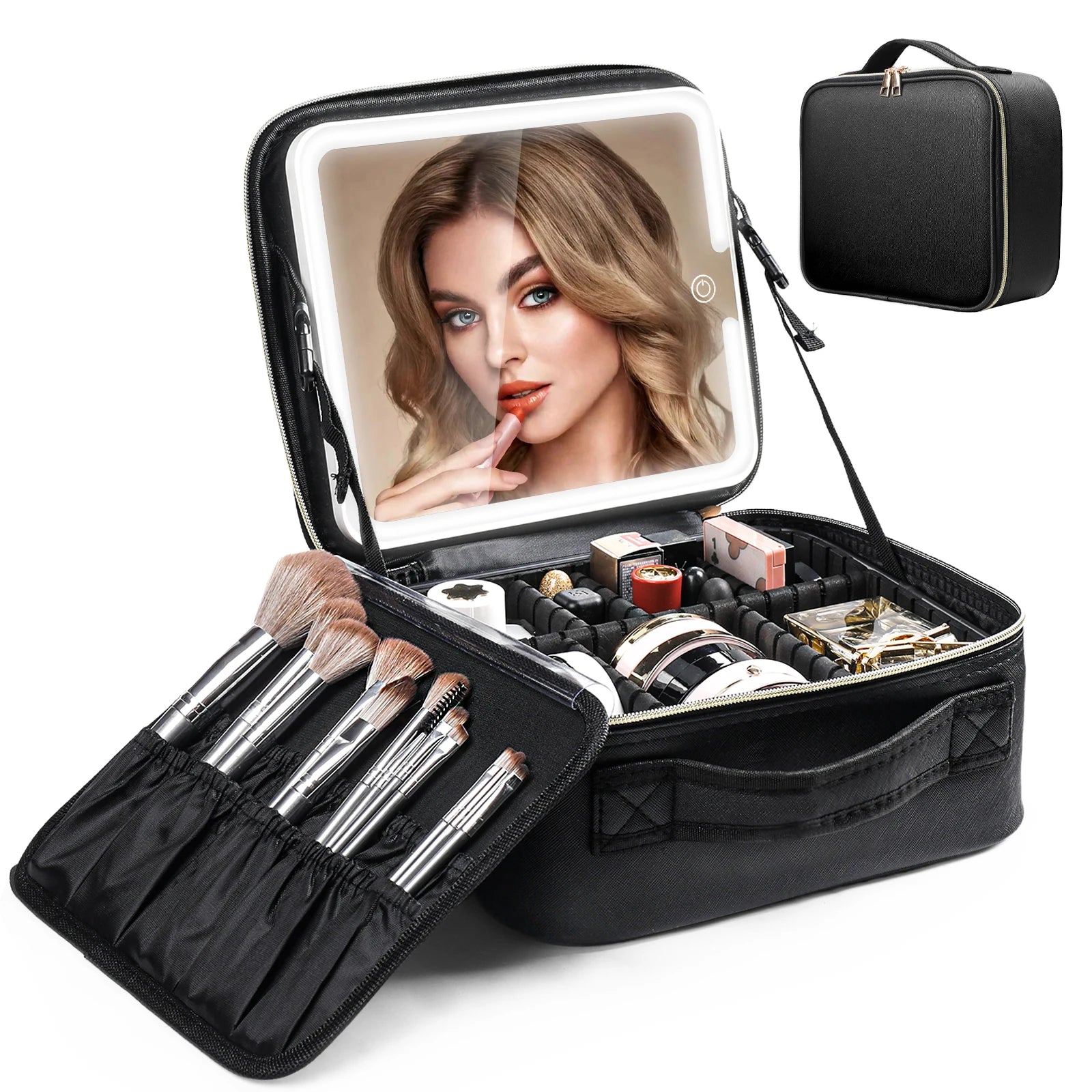 Travel Makeup Bag with LED Lighted Mirror