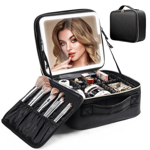 Travel Makeup Bag with LED Lighted Mirror