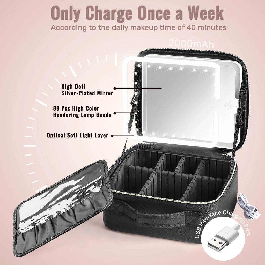 Travel Makeup Bag with LED Lighted Mirror